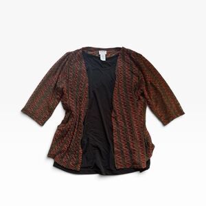 Bon Worth Rust Swirl Crochet Sleeve Blouse Women's XL Cami Autumn Boho Whimsy